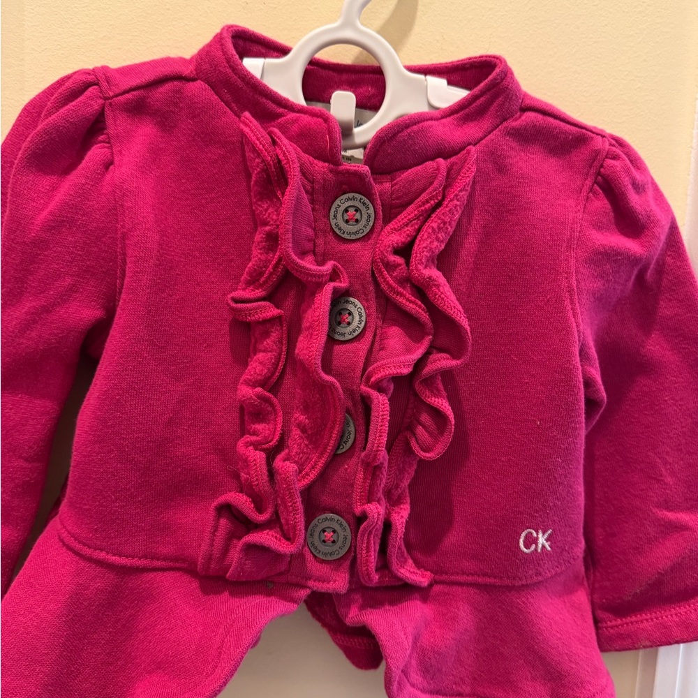 Calvin Klein Jeans Baby Girls Pink Ruffle Button Front Coat - Picture 2 of 7